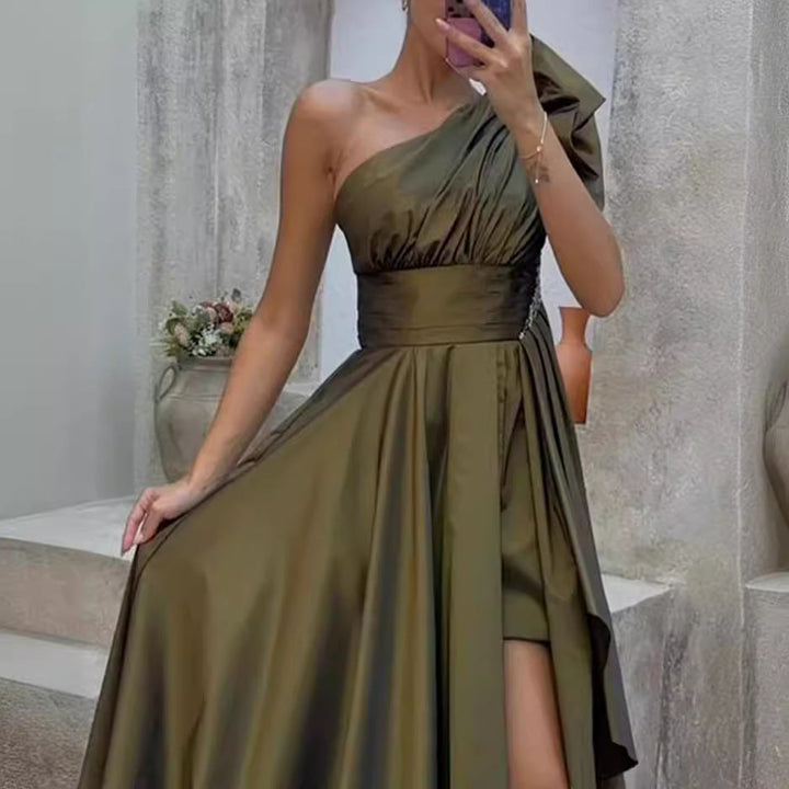 Damen Elegantes Ein-Schulter Abendkleid mit geschwollenem Rock Drune