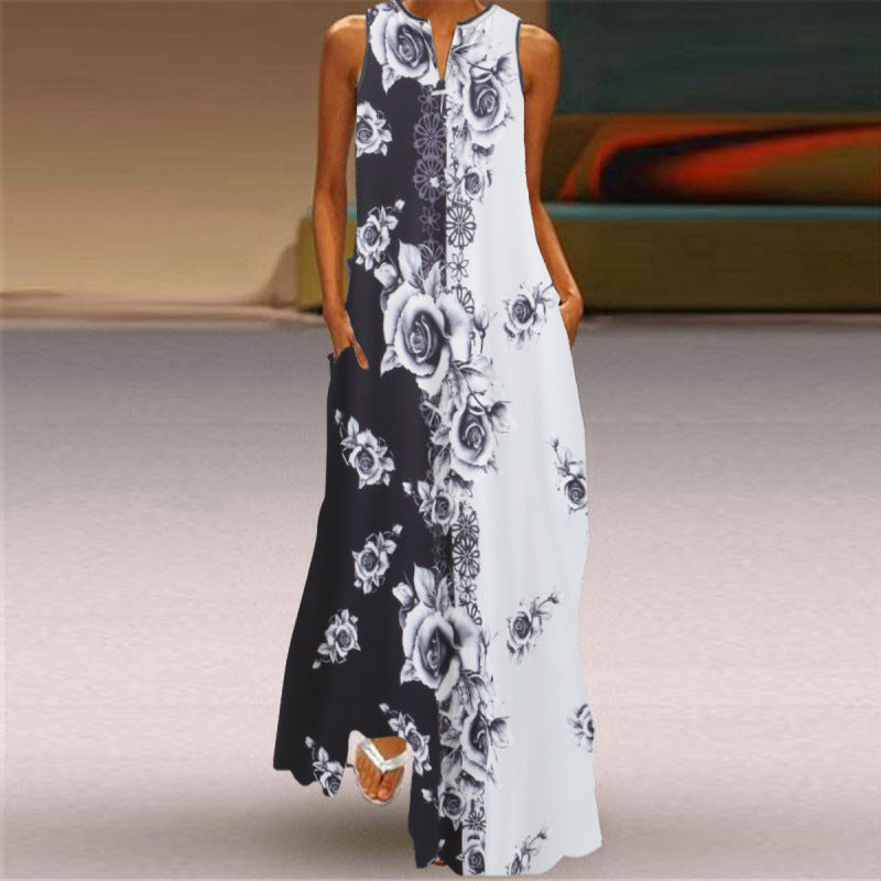 Damen Maxikleid mit elegantem floralem Design und seitlichen Taschen Drune