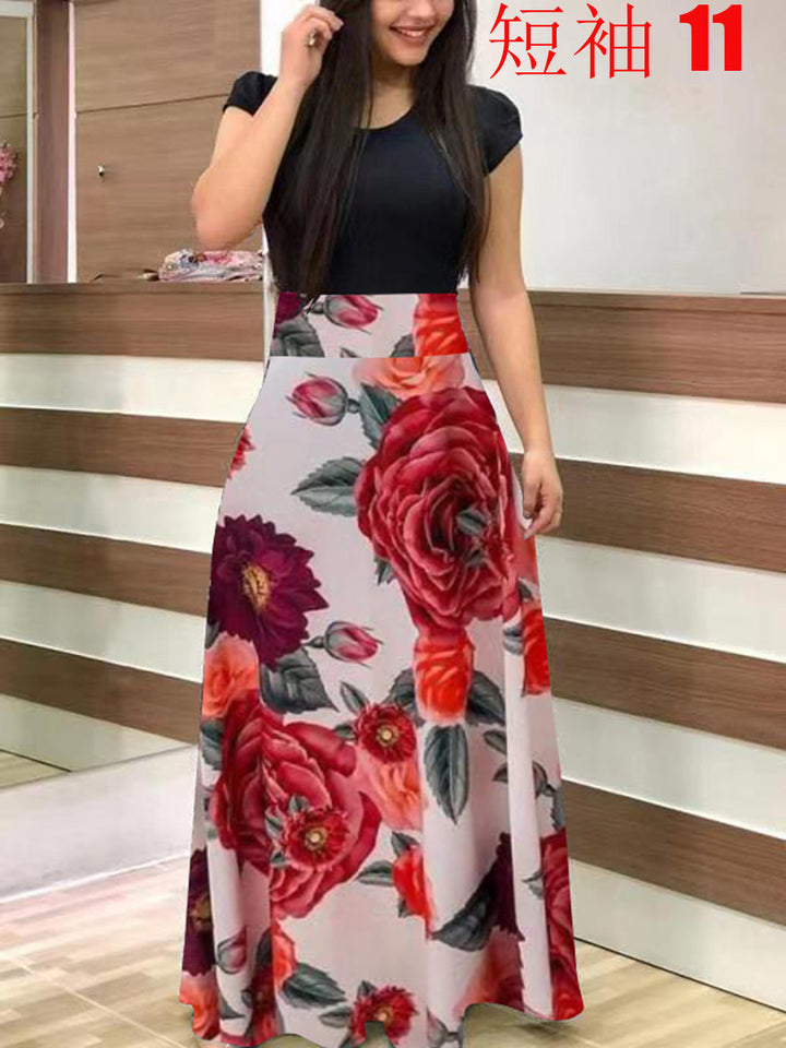 Damen Fließender Maxirock mit hoher Taille und großem Blumenprint Drune