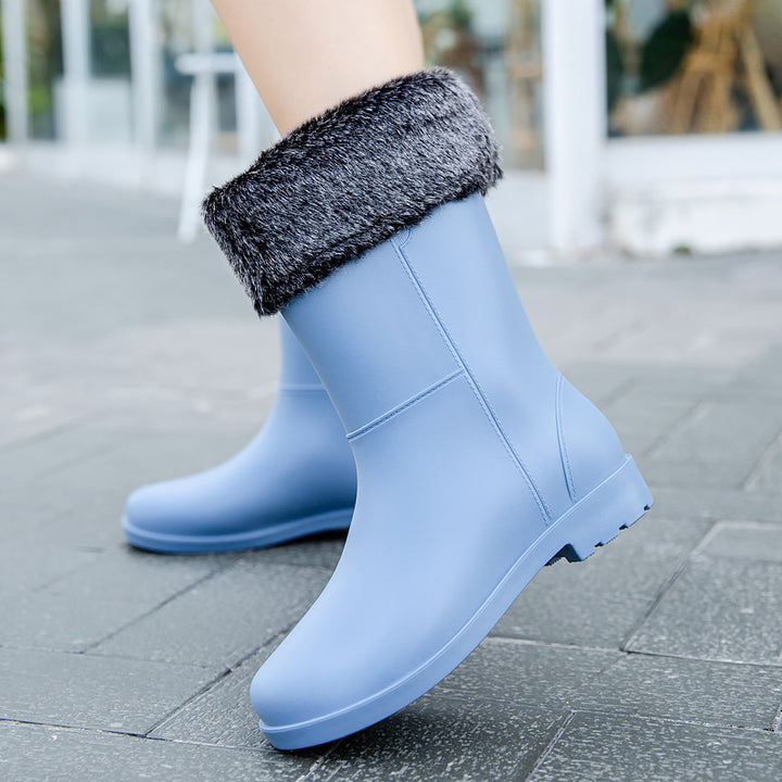 Damen Mittelhohe nahtlose Regenstiefelette aus flexiblem Vollgummi mit griffiger Profilsohle Drune