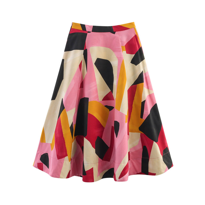 Damen A-Linie Midi-Rock mit stylischem abstraktem Druck Drune