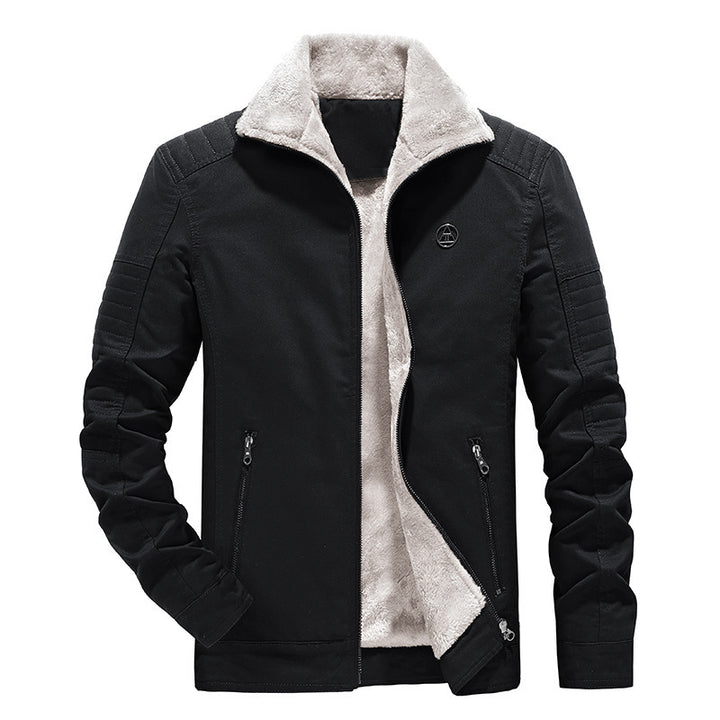 Herren Gefütterte Canvasjacke mit Sherpa‑Innenfutter und hohem Stehkragen Drune