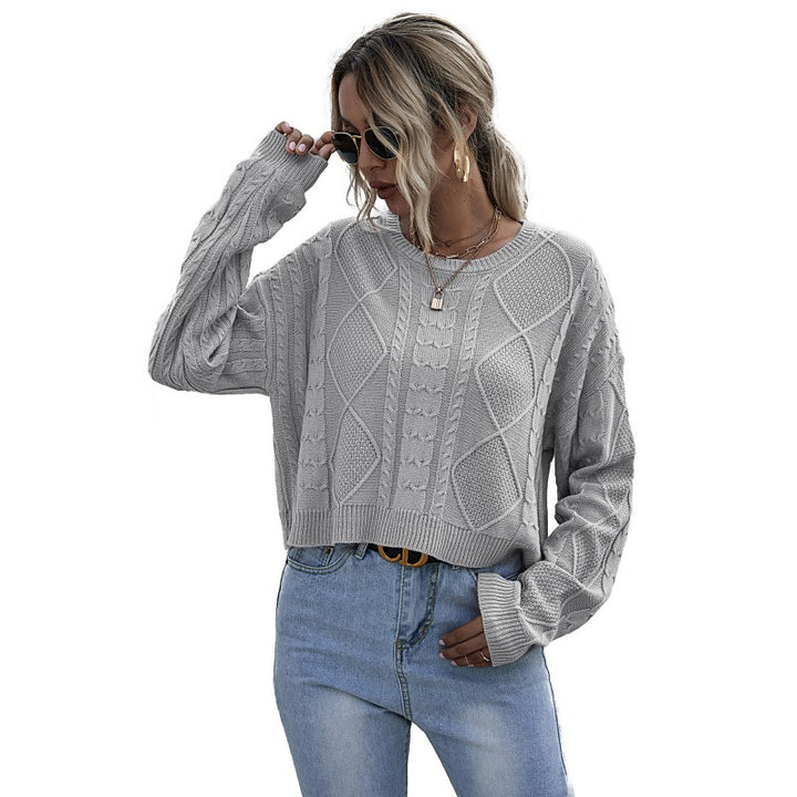 Damen Lässiger Oversize-Strickpullover mit geometrischem Zopfmuster und tiefen Ärmelabschlüssen Drune