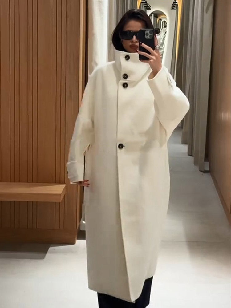Damen Oversize Wollmix-Mantel mit asymmetrischem Schnitt und hohem Stehkragen Drune