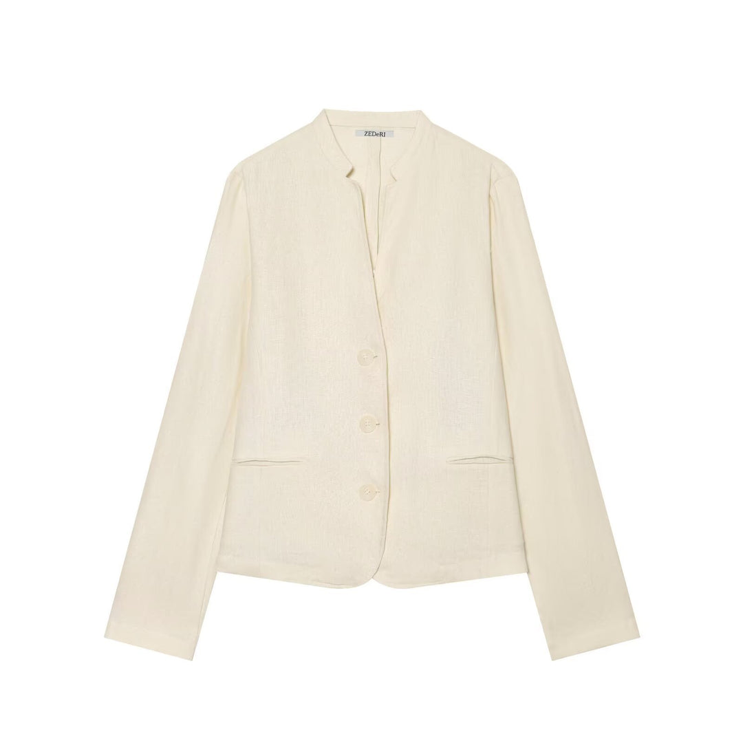 Damen Leichte taillierte Blazerjacke mit Stehkragen und Drei-Knopf‑Verschluss Drune