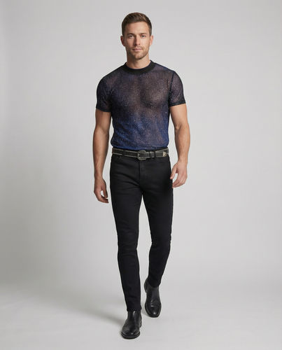 Herren Hochwertiges Mesh-T-Shirt mit glitzerndem Effekt Drune