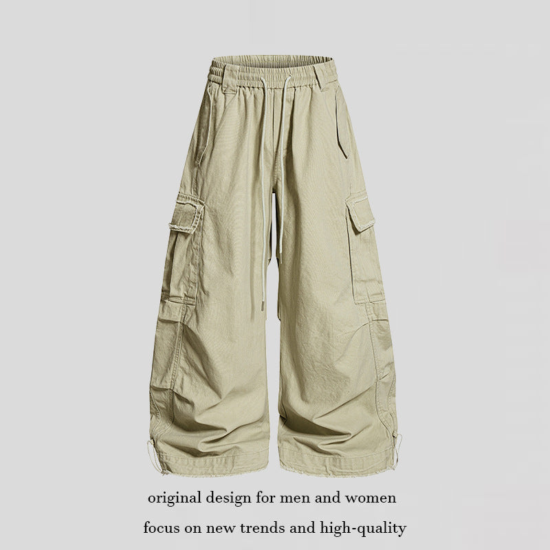 Damen Weite Cargo-Hose mit elastischem Bund, Cargo-Taschen und verstellbarem Saum Drune