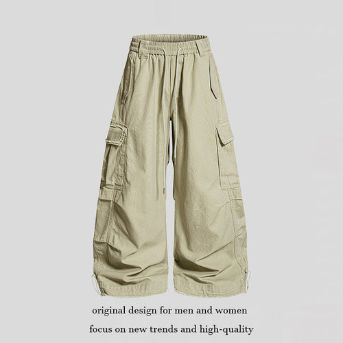 Damen Weite Cargo-Hose mit elastischem Bund, Cargo-Taschen und verstellbarem Saum Drune