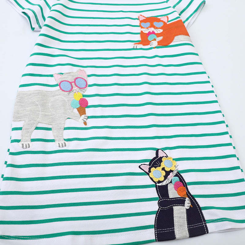 Mädchen T-Shirt Kleid mit süßen Katzenmotiven Drune