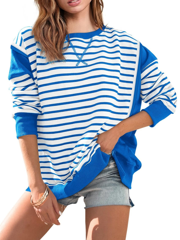 Damen gestreifter Sweatshirt mit übergroßem Schnitt Drune