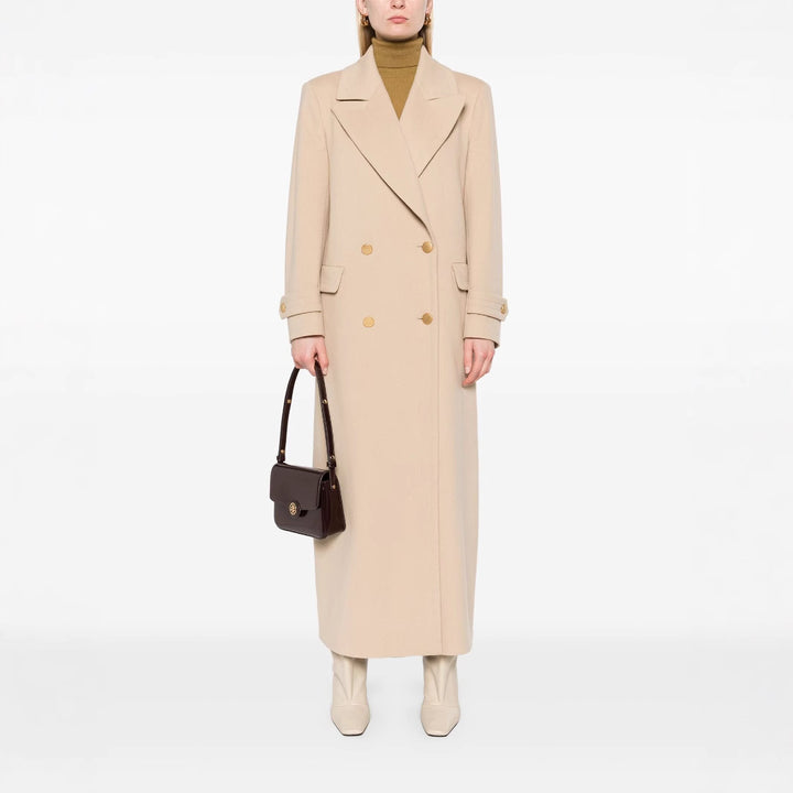 Damen Maxi-Mantel mit doppelreihiger Knopfleiste, weitem Revers und Pattentaschen Drune