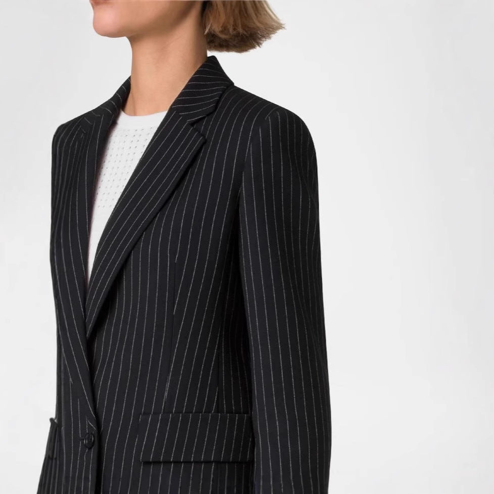 Damen Zweiteiliges Nadelstreifen‑Hosenanzug mit tailliertem Kurzblazer und weitem Palazzohosenbein Drune