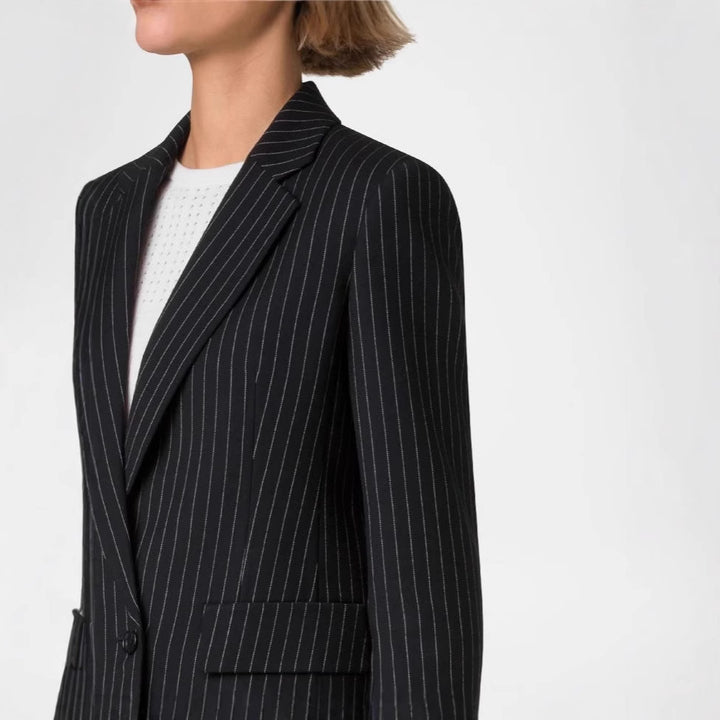 Damen Zweiteiliges Nadelstreifen‑Hosenanzug mit tailliertem Kurzblazer und weitem Palazzohosenbein Drune