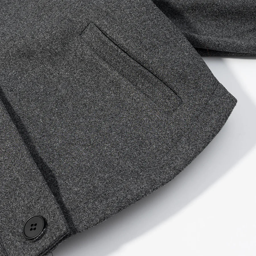 Damen nan kurze boxy Wollmixjacke mit hohem Stehkragen, Schulterpatten und verstellbaren Schnallenmanschetten Drune