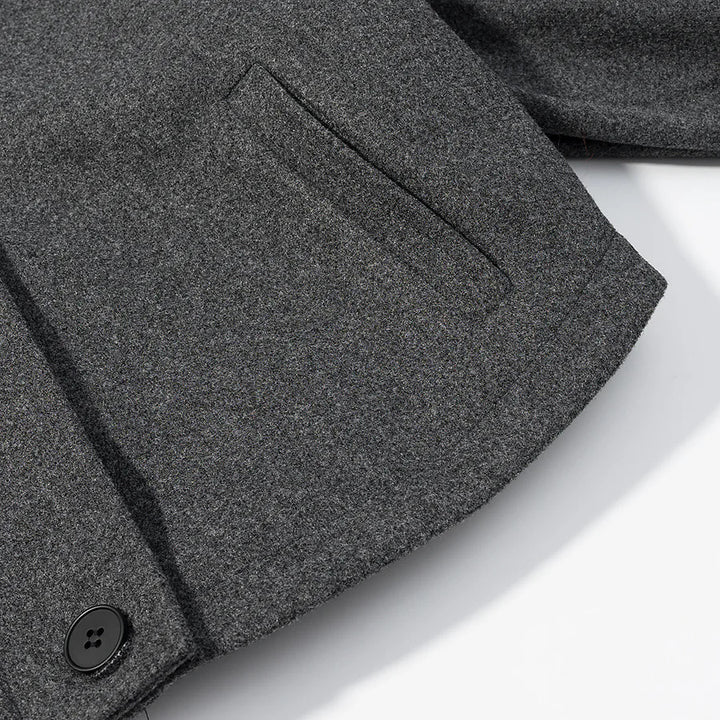 Damen nan kurze boxy Wollmixjacke mit hohem Stehkragen, Schulterpatten und verstellbaren Schnallenmanschetten Drune