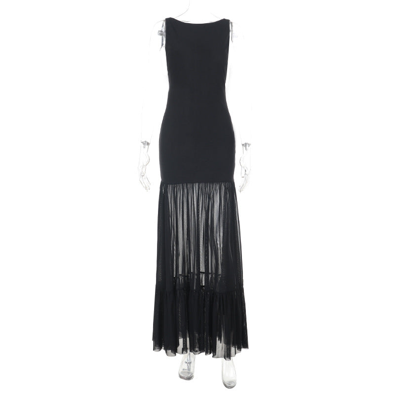 Damen Elegantes Maxikleid mit transparenten Einsätzen und Rüschendetails Drune