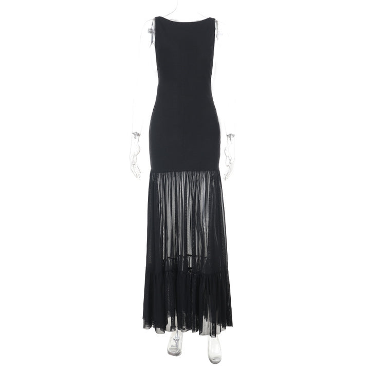Damen Elegantes Maxikleid mit transparenten Einsätzen und Rüschendetails Drune