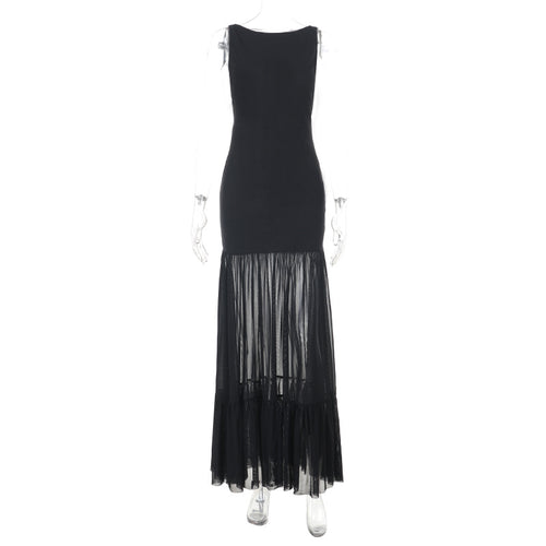 Damen Elegantes Maxikleid mit transparenten Einsätzen und Rüschendetails Drune