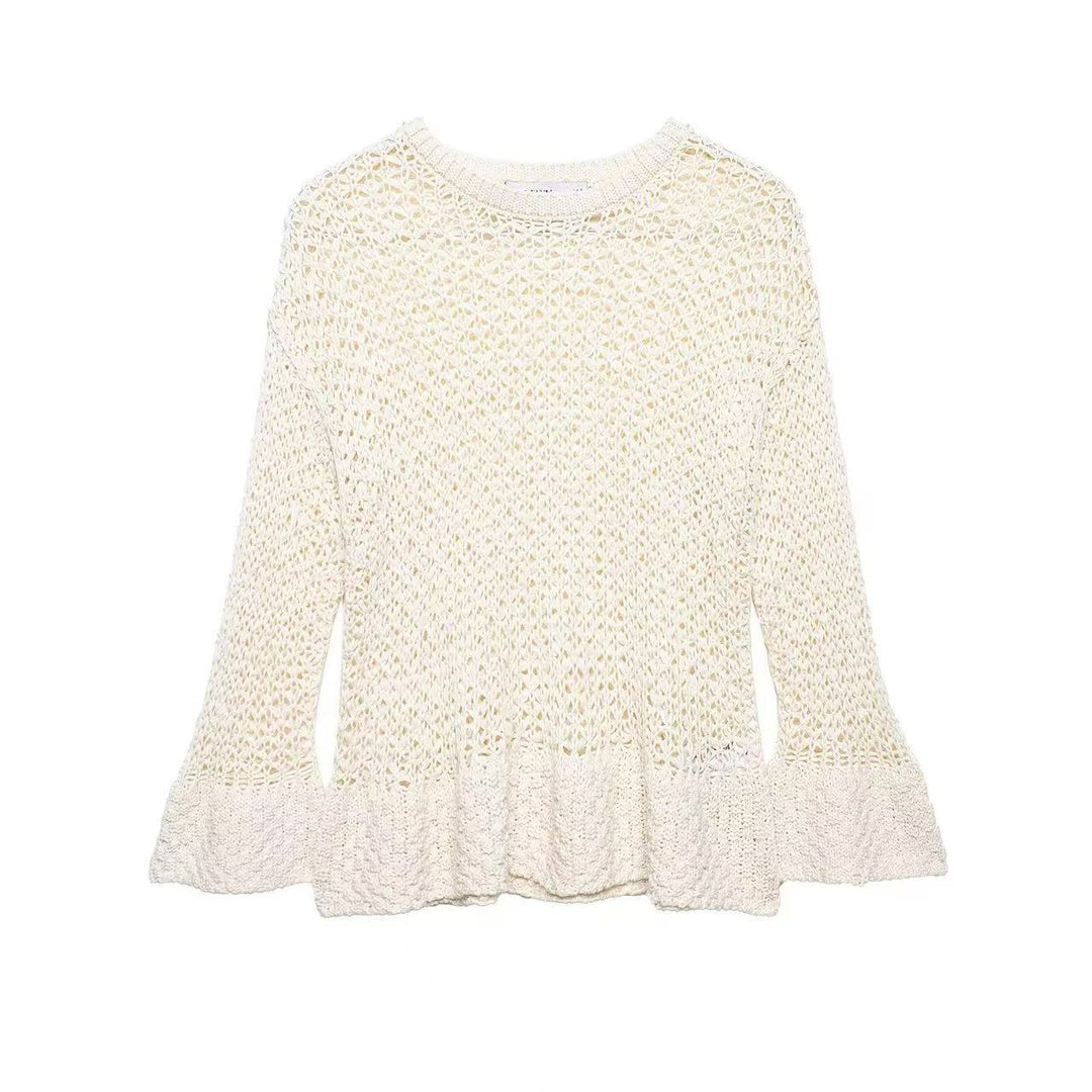 Damen Häkelpullover mit Volantärmeln und Ajourstruktur Drune