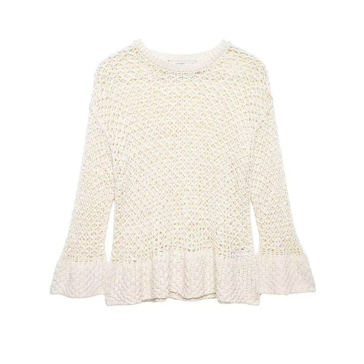 Damen Häkelpullover mit Volantärmeln und Ajourstruktur Drune