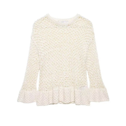 Damen Häkelpullover mit Volantärmeln und Ajourstruktur Drune