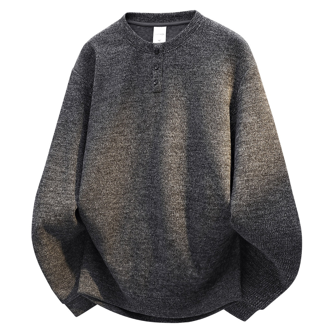 Herren Oversize Strukturierter Henley-Strickpullover mit dreifacher Knopfleiste Drune