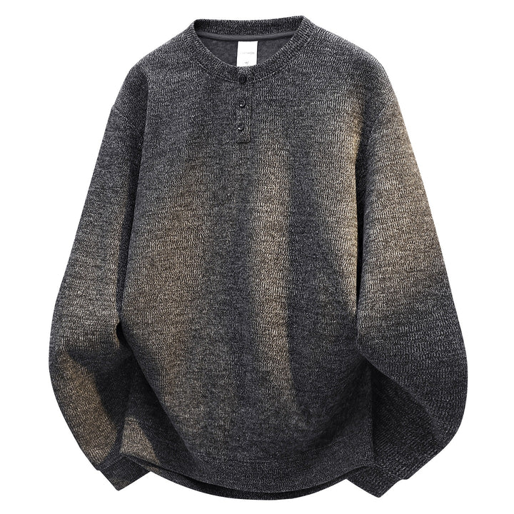 Herren Oversize Strukturierter Henley-Strickpullover mit dreifacher Knopfleiste Drune