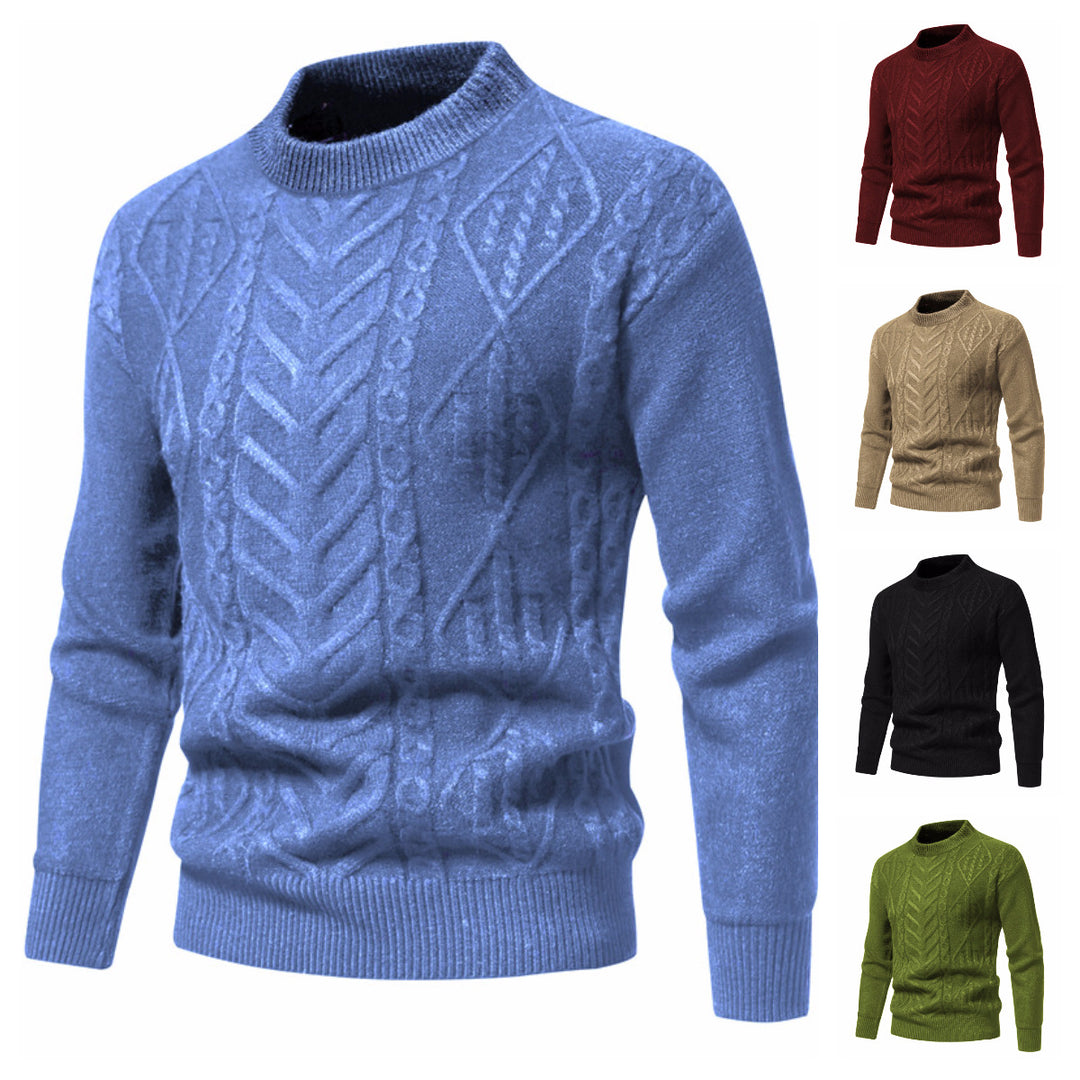 Herren Strukturierter Mockneck-Strickpullover mit Zopf- und Chevron-Muster Drune