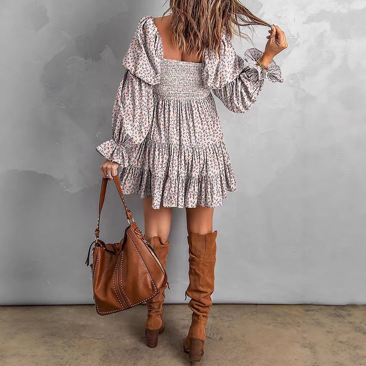 Damen Off-Shoulder Minikleid mit Smok-Oberteil, Volantstufen und gerafften Ballonärmeln Drune
