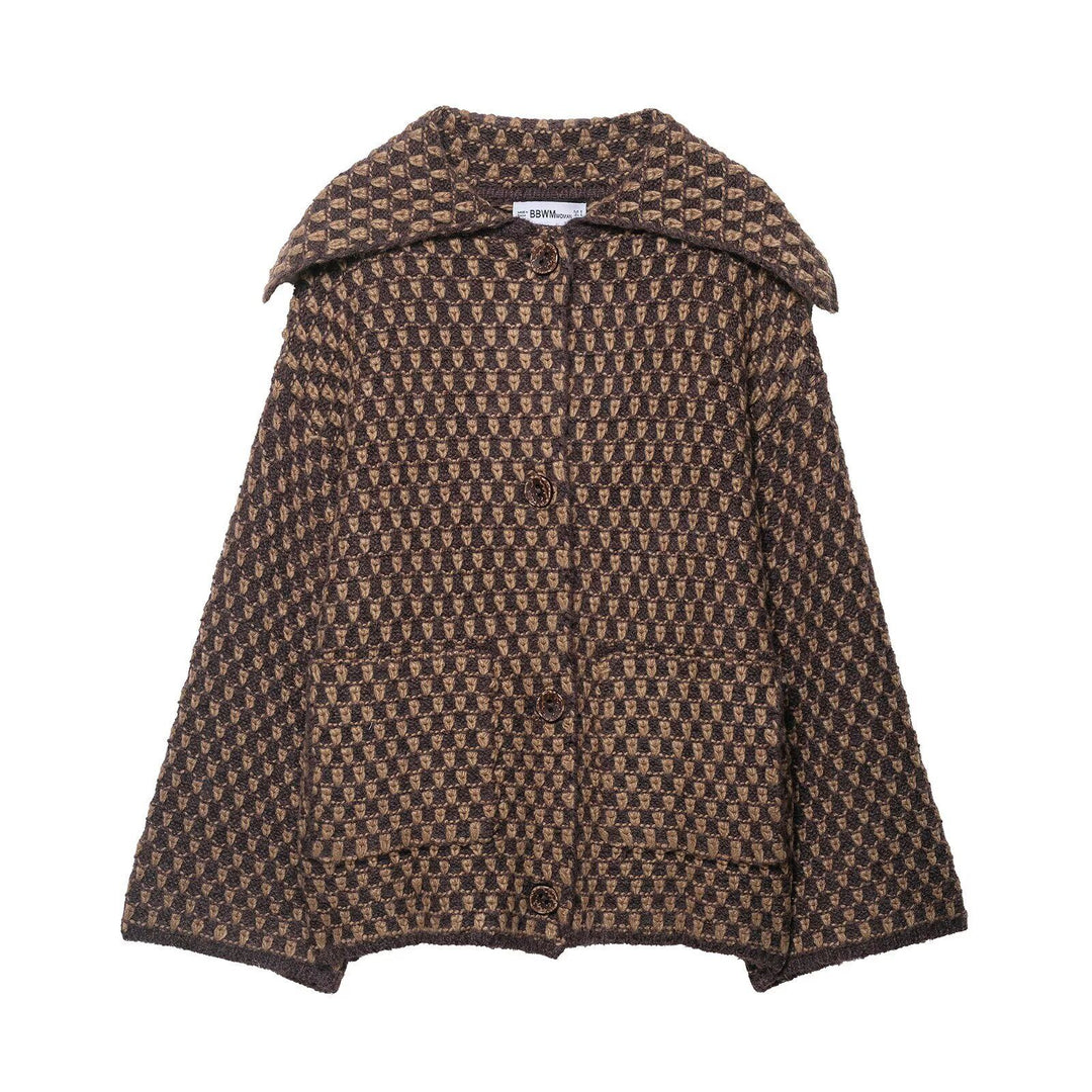 Damen modische Kurzjacke mit kariertem Muster und Knopfdetails Drune