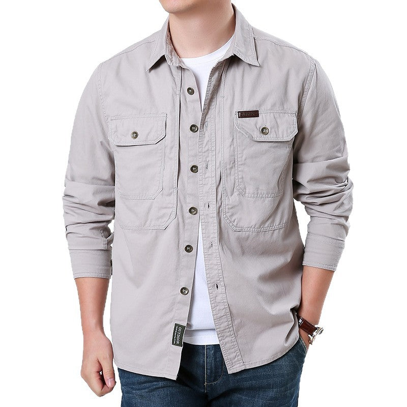 Herren nan lässige Utility-Hemdjacke aus Baumwoll-Twill mit zwei aufgesetzten Brusttaschen und knöpfbarer Front Drune