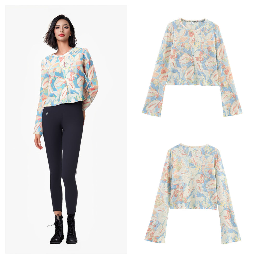 Damen Baumwollcardigan mit floralem Muster Drune