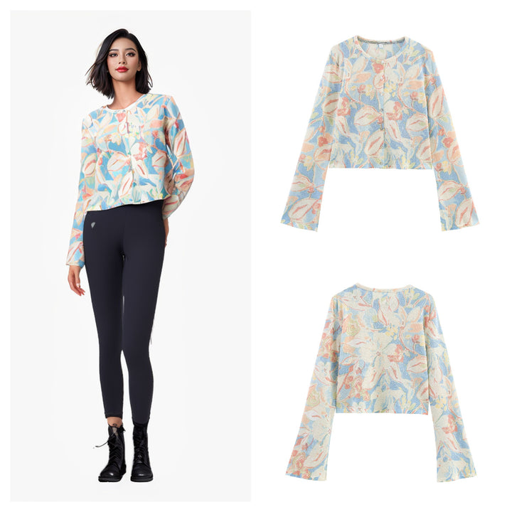 Damen Baumwollcardigan mit floralem Muster Drune