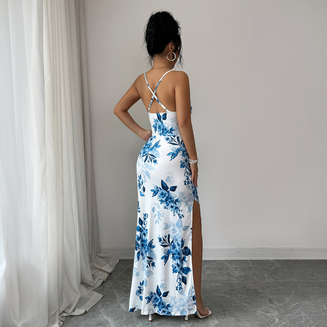 Damen Maxi-Kleid mit seitlichem Schlitz und blumigem Design Drune
