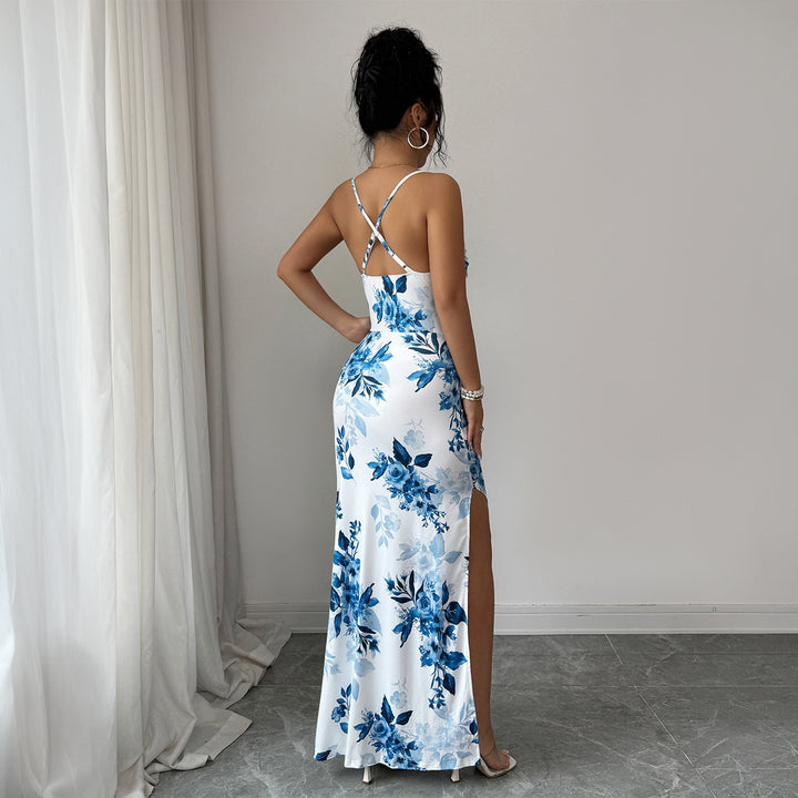 Damen Maxi-Kleid mit seitlichem Schlitz und blumigem Design Drune