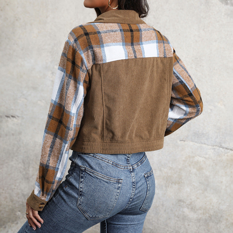 Damen Modische Karo-Cordjacke Drune