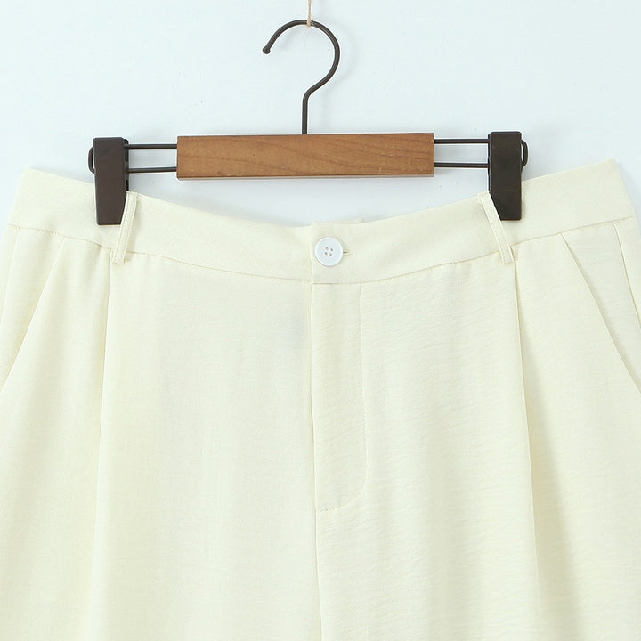 Damen Leicht fallende Highwaist Palazzohose mit weitem Bein und Bügelfalte Drune