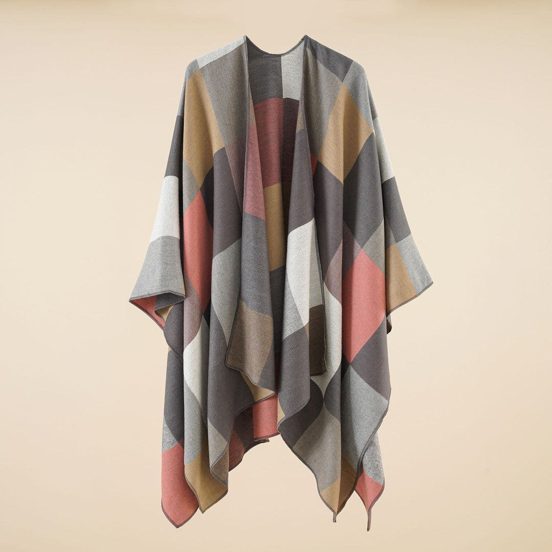 Damen Leichter Jacquard-Poncho mit geometrischem Muster und asymmetrischem Saum Drune