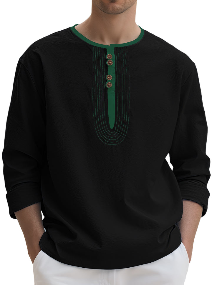 Herren Langarmshirt mit stylischem Knopfdesign Drune