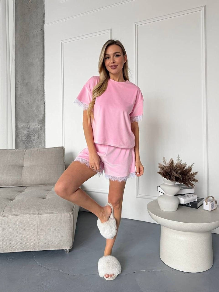 Damen Schlafanzug Set mit Spitzendetails