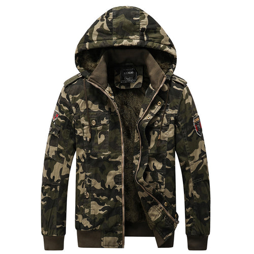 Herren Camouflage-Utility-Kapuzenjacke mit wärmendem Teddyfutter Drune