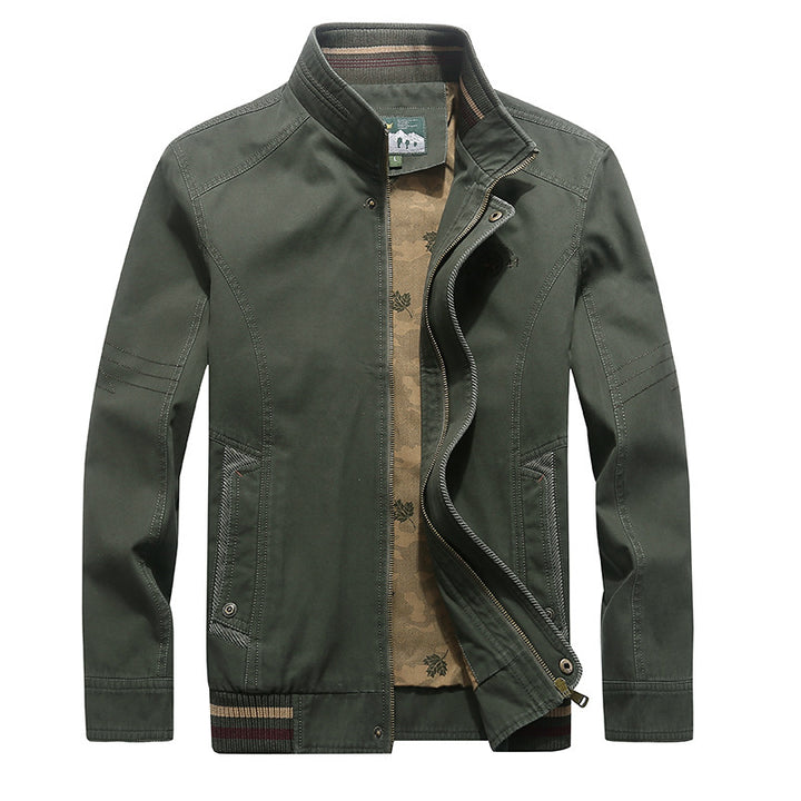 Herren Canvas-Blouson mit Stehkragen, Camouflage-Innenfutter und gestreiftem Rippbund Drune