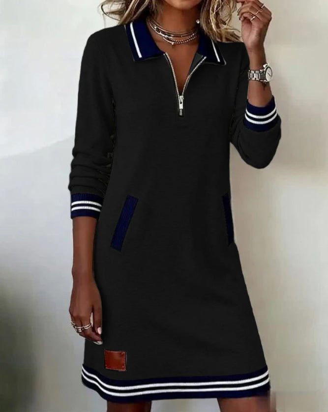Damen Polo-Kleid im Sport-Look mit dekorativem Reißverschluss und Seitentaschen Drune