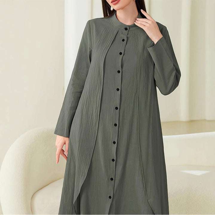 Damen Midi-Kleid mit fließendem Schnitt und Knopfleiste Drune