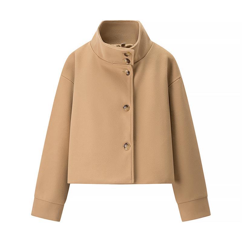 Damen modische Cropped-Jacke mit hohem Kragen und praktischen Knöpfen Drune