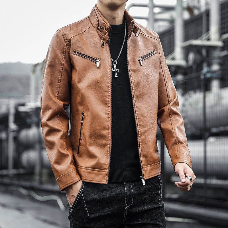 Herren Stilvolle Kunstlederjacke Drune