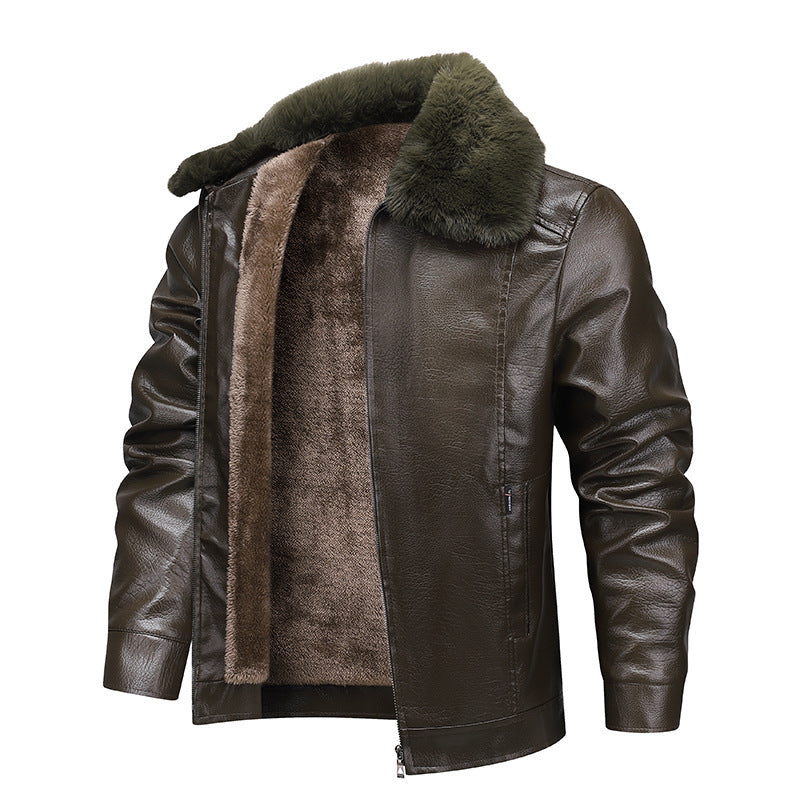 Herren Kunstleder-Fieldjacke mit durchgehendem Teddyfutter und verdecktem Reißverschluss Drune