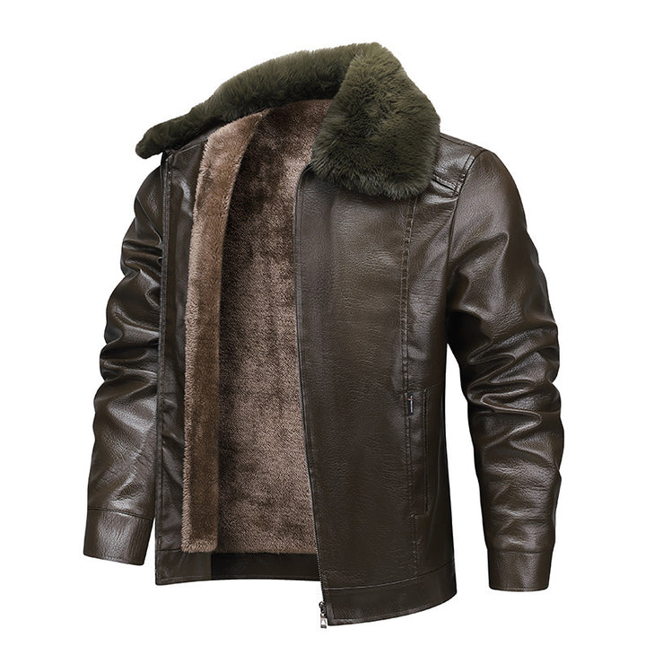 Herren Kunstleder-Fieldjacke mit durchgehendem Teddyfutter und verdecktem Reißverschluss Drune