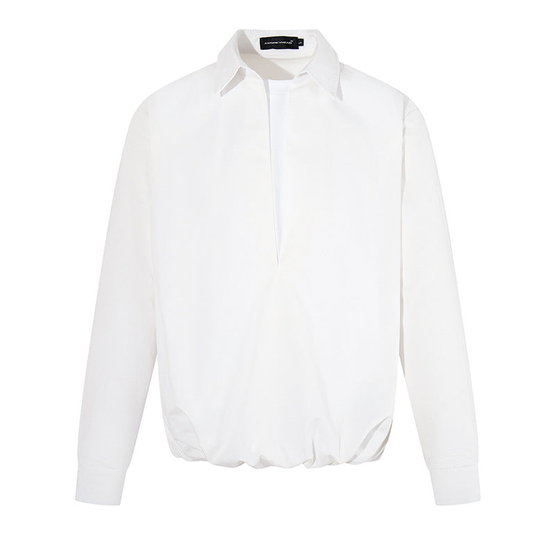 Damen Elegante Bluse mit verdeckter V-Schlitzfront, Hemdkragen und elastischem Saum Drune