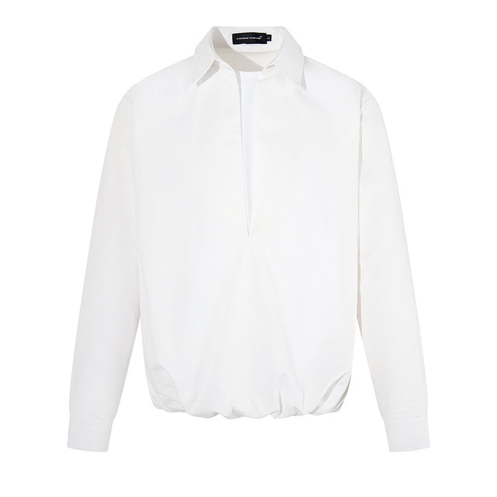 Damen Elegante Bluse mit verdeckter V-Schlitzfront, Hemdkragen und elastischem Saum Drune